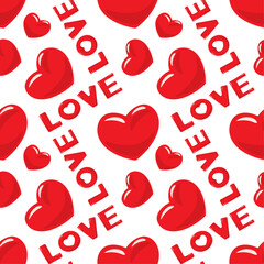 Valentine's Day seamless vector pattern with hearts and letters, decorative wallpaper, wrapping, textile print.