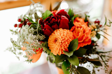 Bold orange and red wedding bouquet
