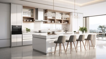 Modern white Kitchen In Luxury Home