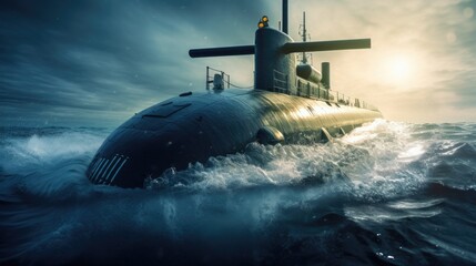 Nuclear submarine moving underwater