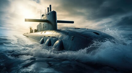 Fototapeta premium Nuclear submarine moving underwater