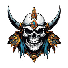 Skull head in helmet of Viking illustration – on a transparent background