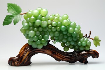 The beautiful art work of grape fruits with leaves made of green jade which is placed on the...