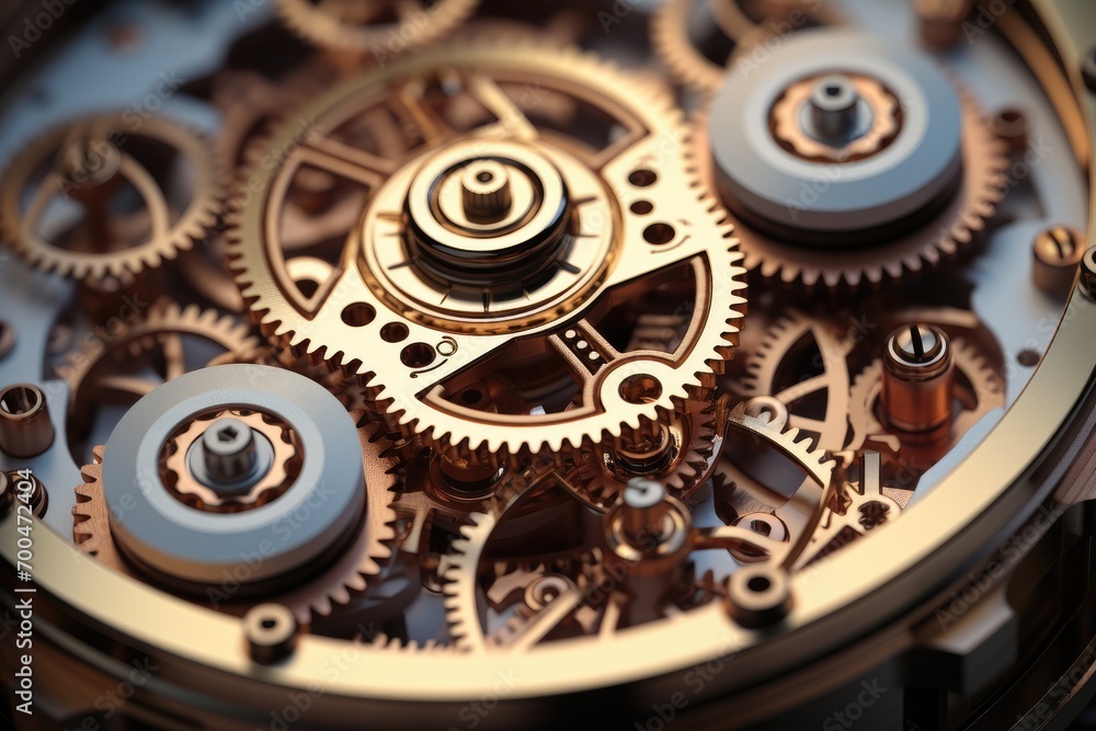 Poster A complex mechanism, Consisting of many gears and levers. Generative AI.