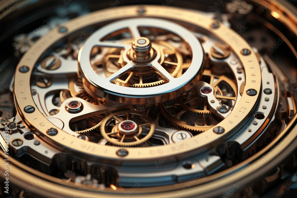 Poster A complex mechanism, Consisting of many gears and levers. Generative AI.