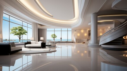 Fototapeta premium The luxury modern white lobby entrance area. Generative AI.