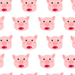 Pattern background cute animal with pig pink color vector illustration.