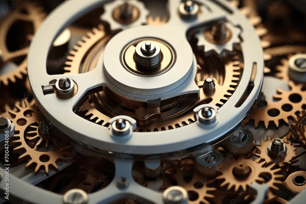Aufkleber a complex mechanism consisting of gears, rods and screws. generative ai.