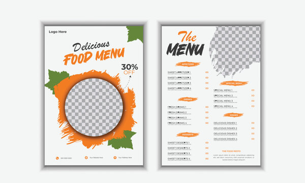 Beautiful food menu design template. Food menu and restaurant bifold brochure template design.