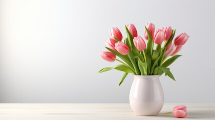 Vase with beautiful pink tulips