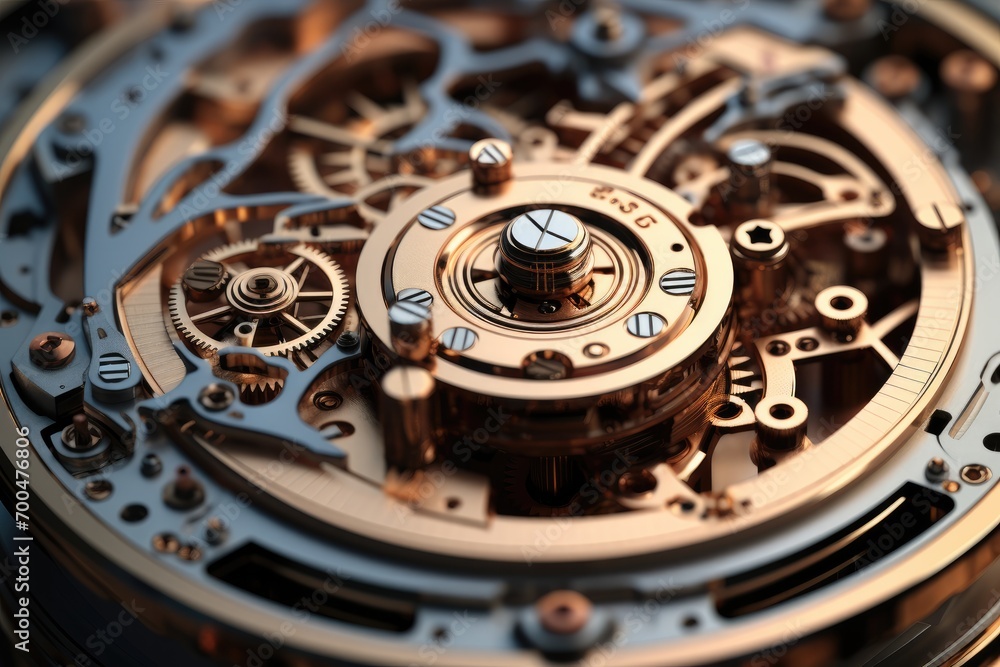 Poster A complex mechanism, Consisting of many gears and levers. Generative AI.