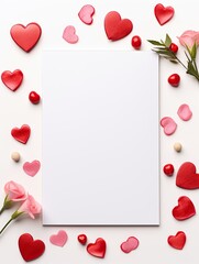 Vertical top view blank card love and wedding decoration Valentines day background