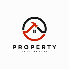 Renovation logo in circle with roof line concept on white background - obrazy, fototapety, plakaty