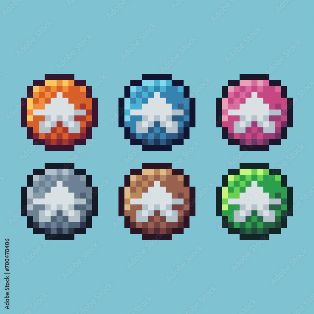 Poster Pixel art sets of star symbol icon with variation color item asset. star symbol icon on pixelated style. 8bits perfect for game asset or design asset element for your game design asset