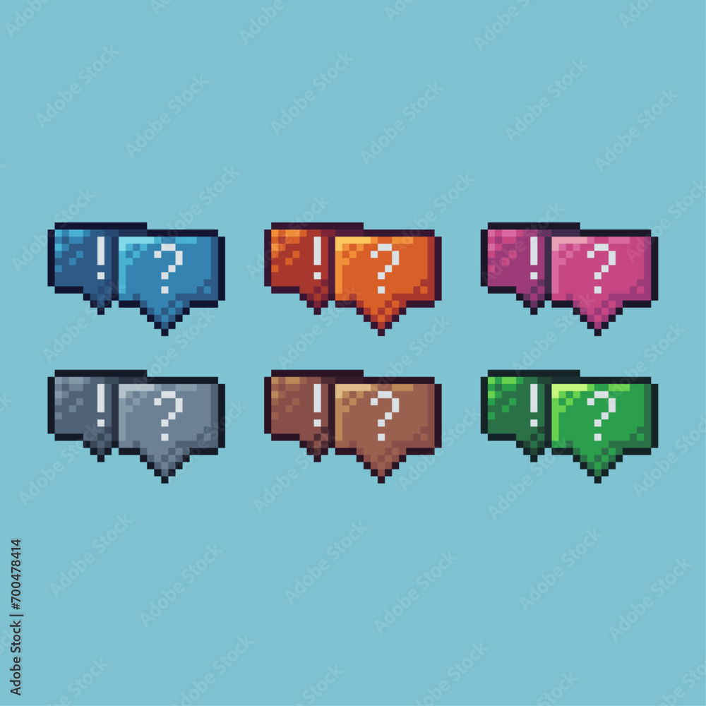 Fototapete pixel art sets of dialog box icon with variation color item asset. dialog box question icon on pixel