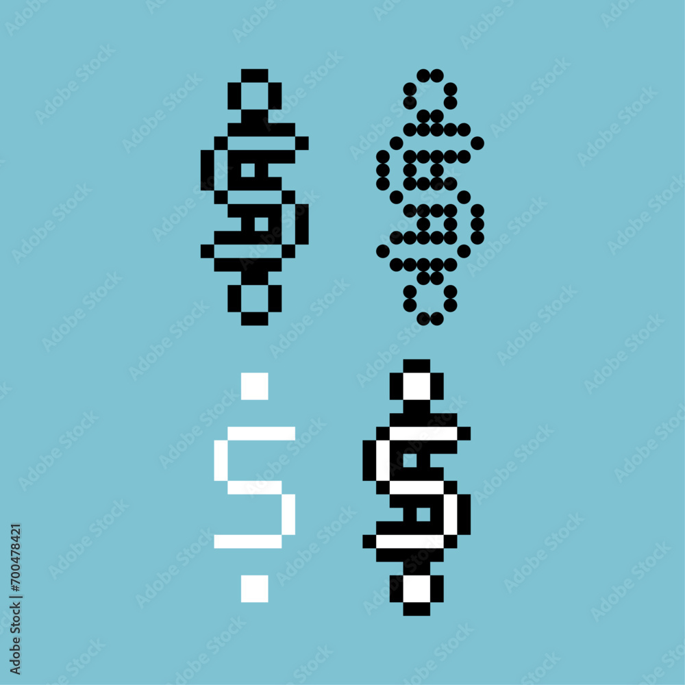 Poster pixel art outline sets of dollar money icon with variation color item asset. dollar money icon on pi