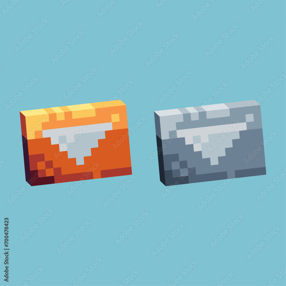 Fototapete isometric pixel art 3d of down button icon for items asset. down button icon on pixelated style.8bit