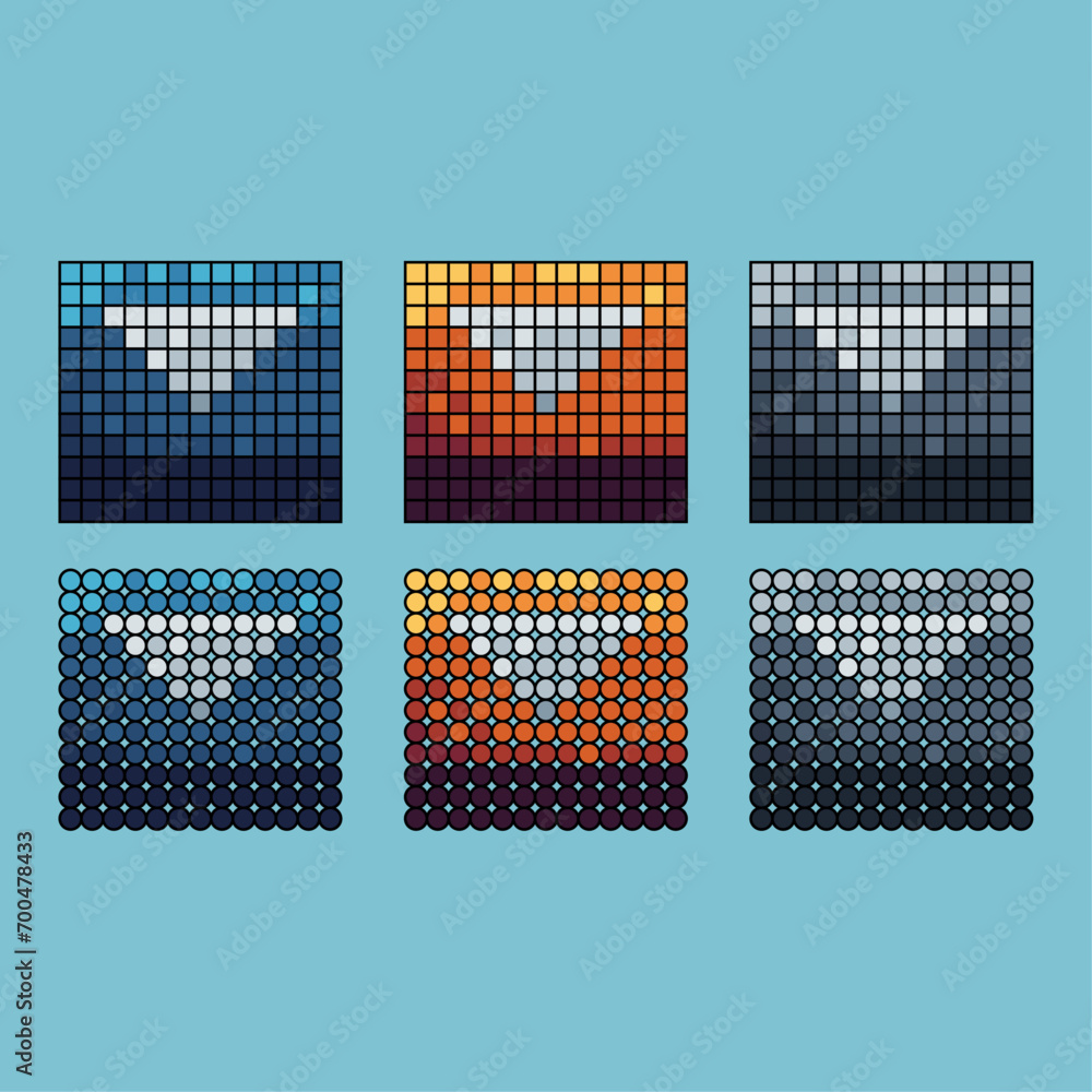 Poster pixel art stroke sets of down button icon with variation color item asset. down button icon on pixel