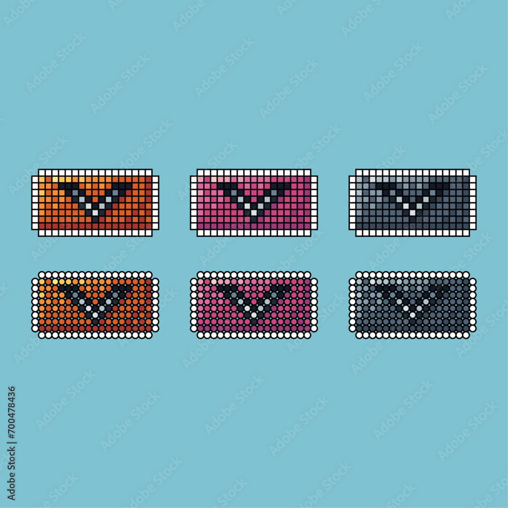 Poster pixel art stroke sets of down button icon with variation color item asset. down button icon on pixel