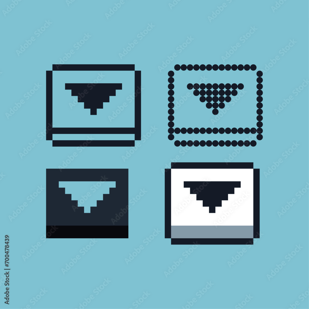 Poster pixel art outline sets of down button icon with variation color item asset. down button icon on pixe