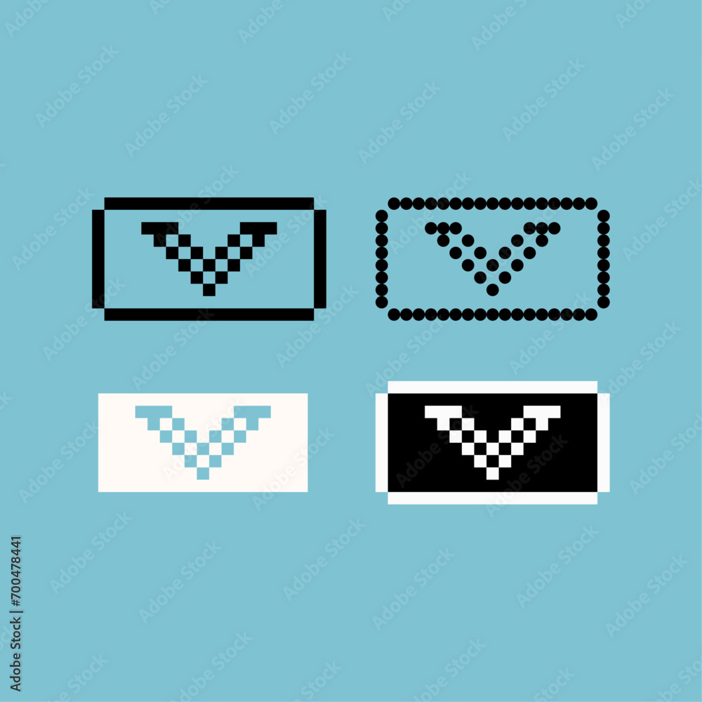 Fototapete pixel art outline sets of down button icon with variation color item asset. down button icon on pixe