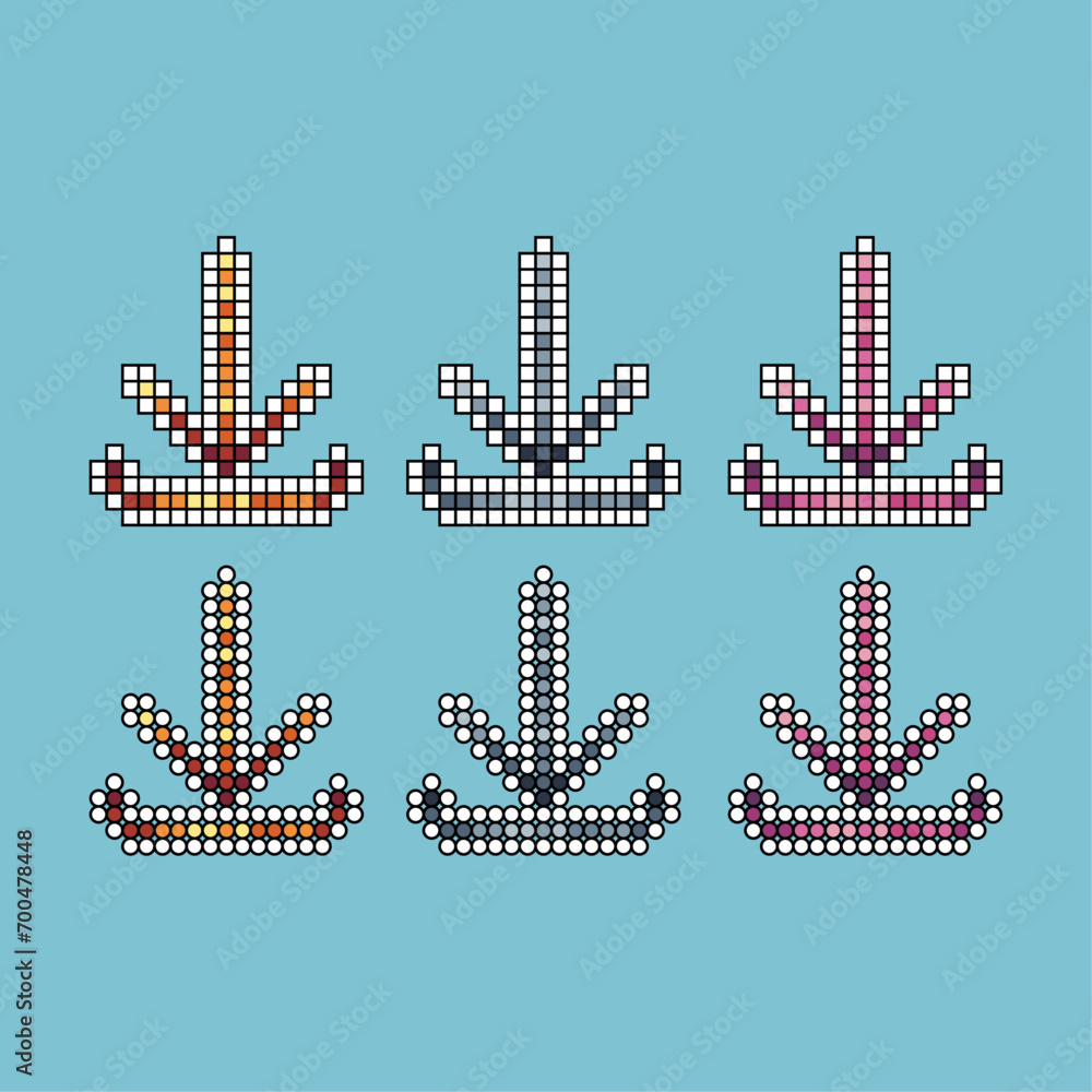Poster pixel art stroke sets of download icon with variation color item asset. download icon on pixelated s