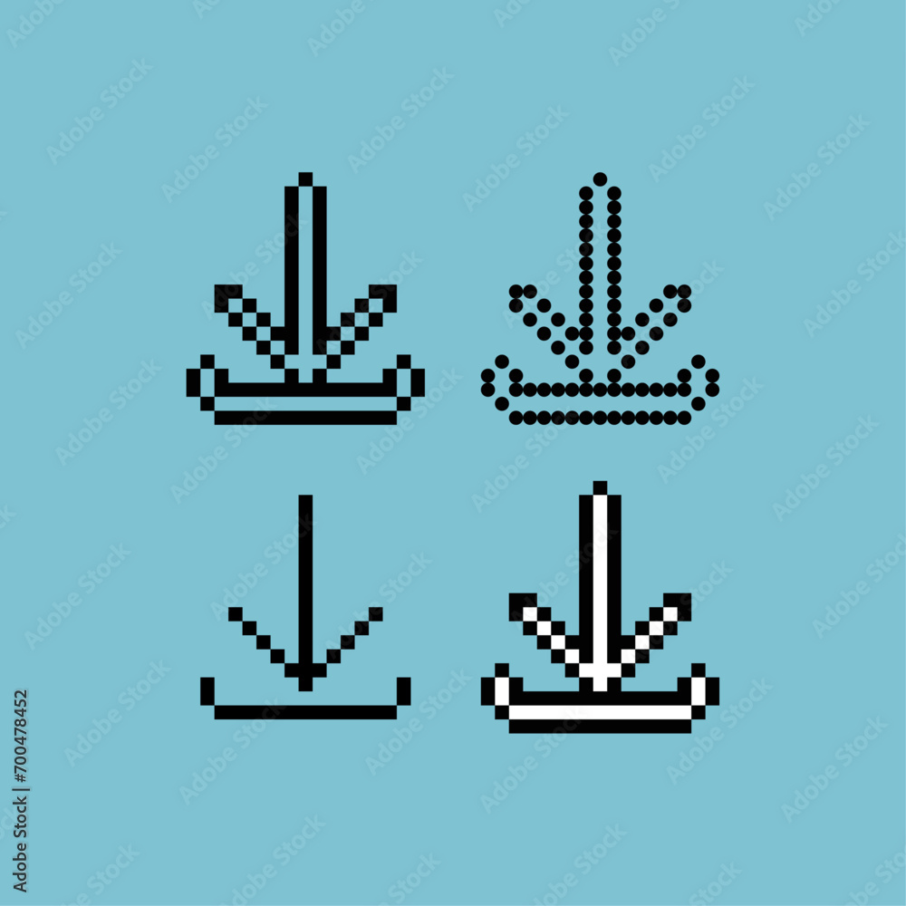 Poster pixel art outline sets of download icon with variation color item asset. download icon on pixelated 