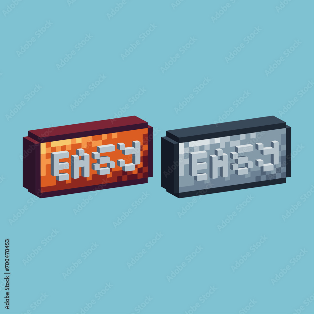 Fototapete isometric pixel art 3d of easy button icon for items asset. easy button icon on pixelated style.8bit