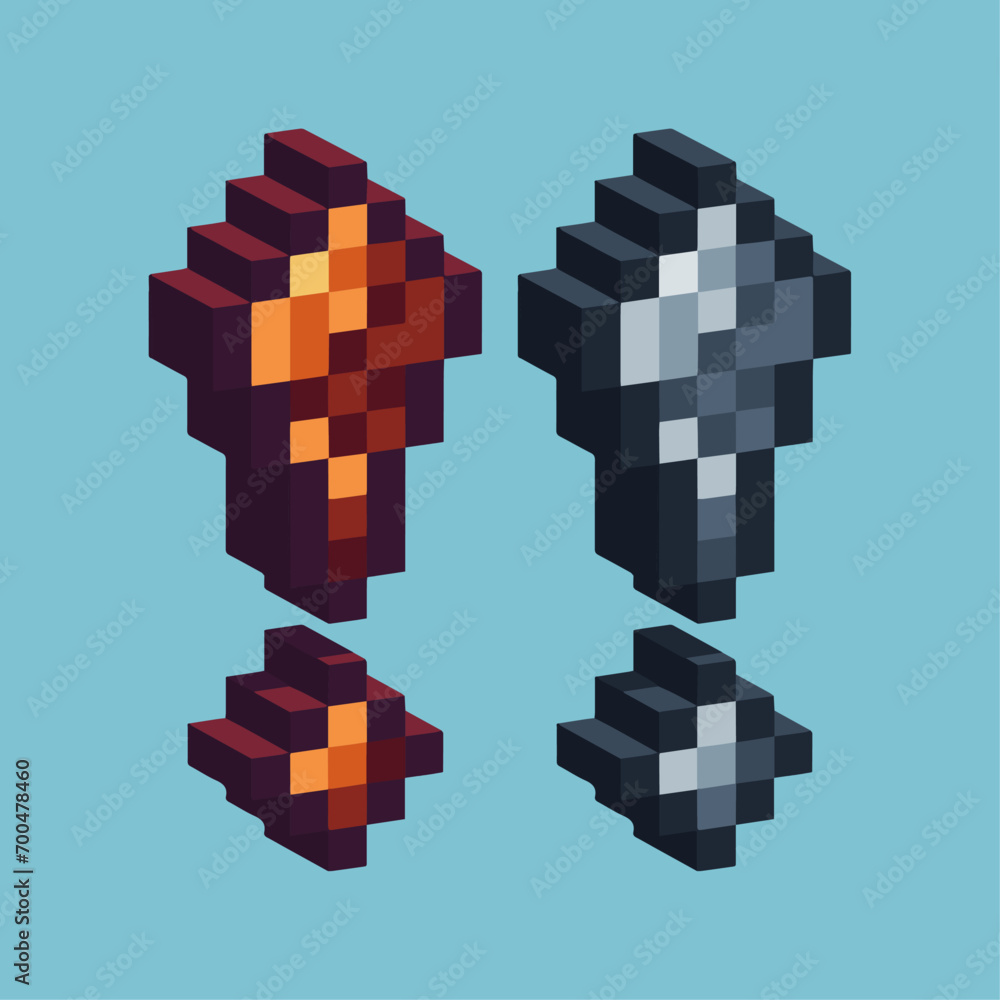 Poster isometric pixel art 3d of exclamation mark icon for items asset.exclamation mark icon on pixelated s