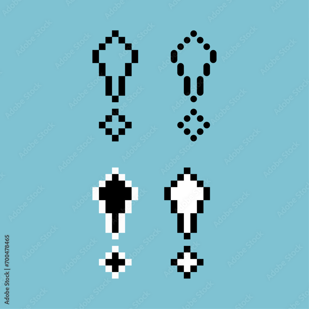 Fototapete pixel art sets of exclamation mark icon with variation color item asset. exclamation mark icon on pi