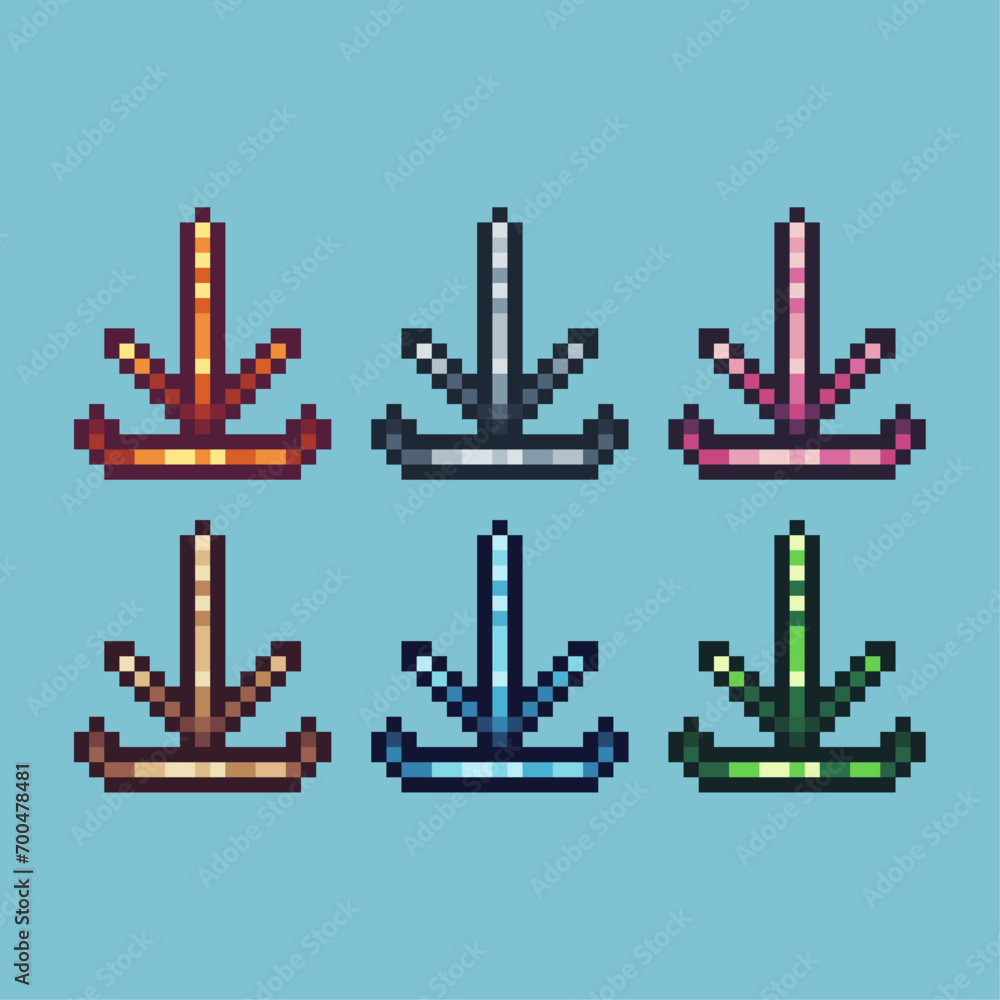 Poster pixel art sets of download icon with variation color item asset. download icon on pixelated style. 8