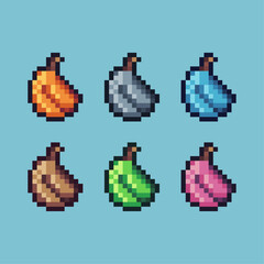 Obraz premium Pixel art sets of banana fruit icon with variation color item asset.banana food icon on pixelated style. 8bits perfect for game asset or design asset element for your game design asset