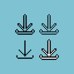 Pixel art outline  sets of download icon with variation color item asset. download  icon on pixelated style. 8bits perfect for game asset or design asset element for your game design asset