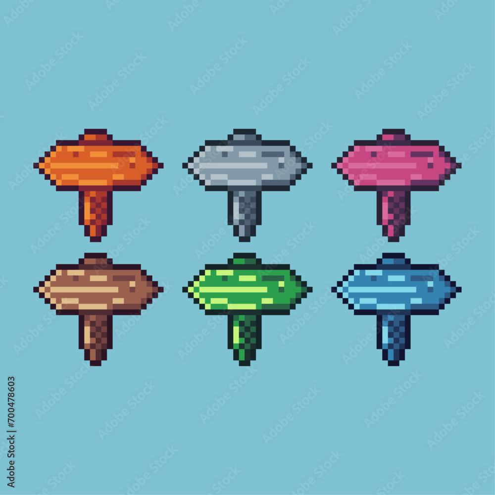 Fototapete pixel art sets of direction sign icon with variation color item asset. direction sign icon on pixela
