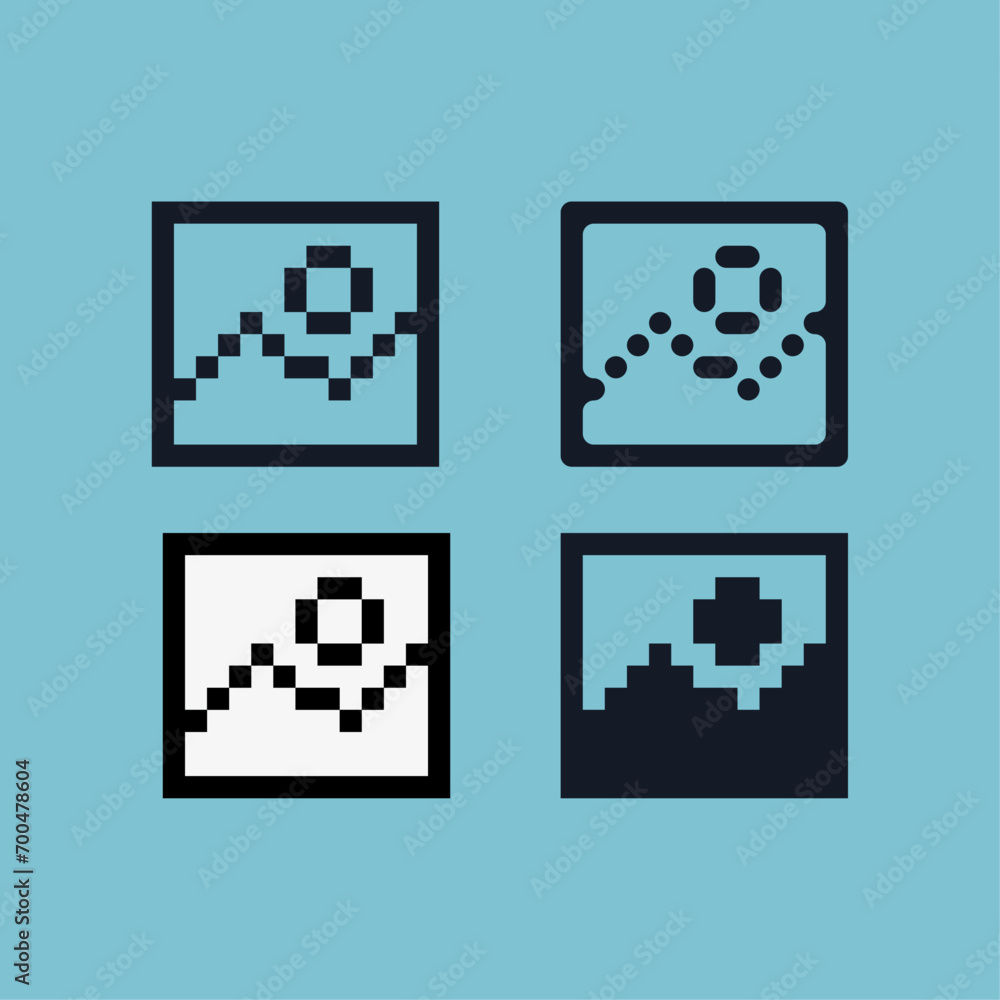 Poster pixel art outline sets of painting icon with variation color item asset. painting icon on pixelated 