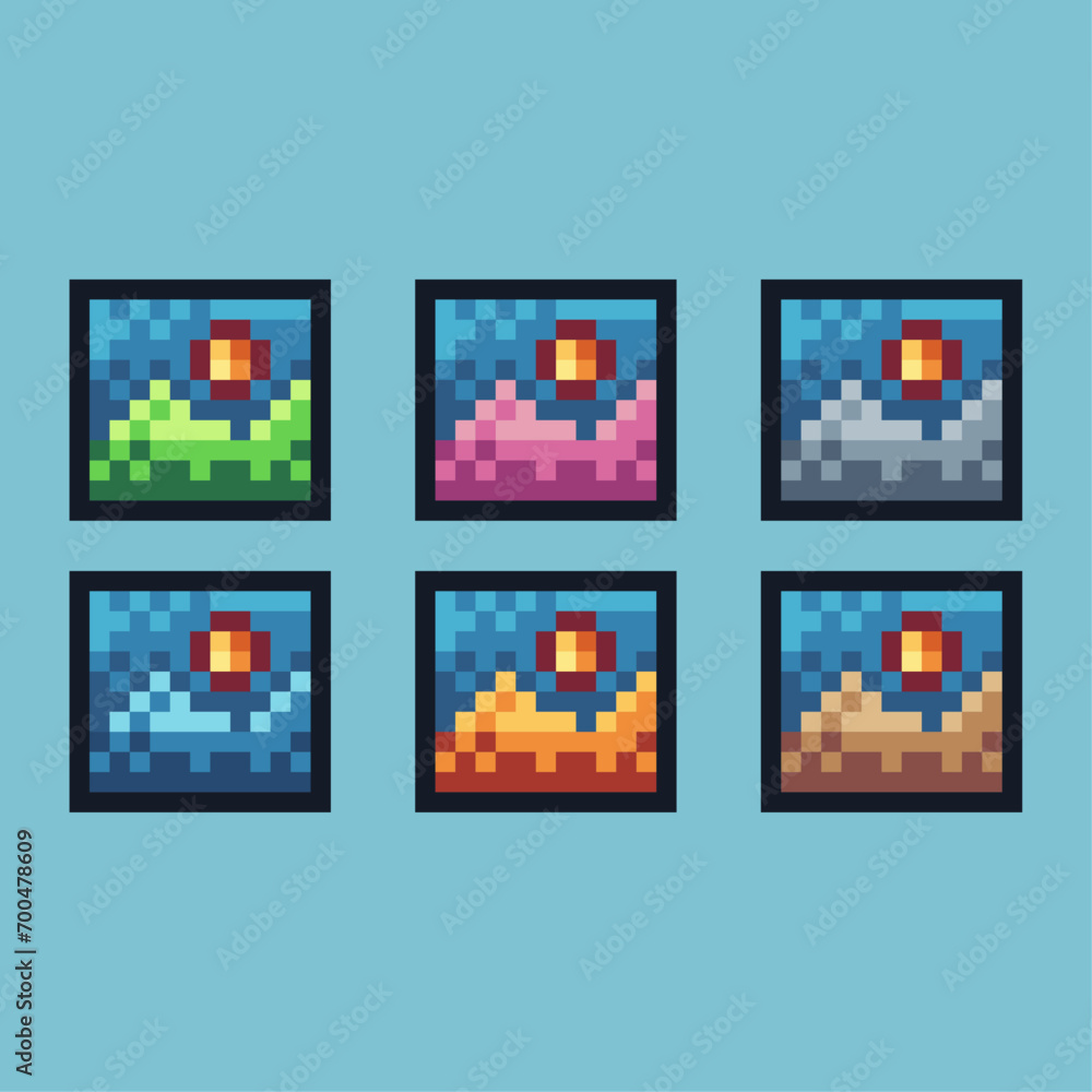 Poster pixel art sets of painting icon with variation color item asset. painting icon on pixelated style. 8