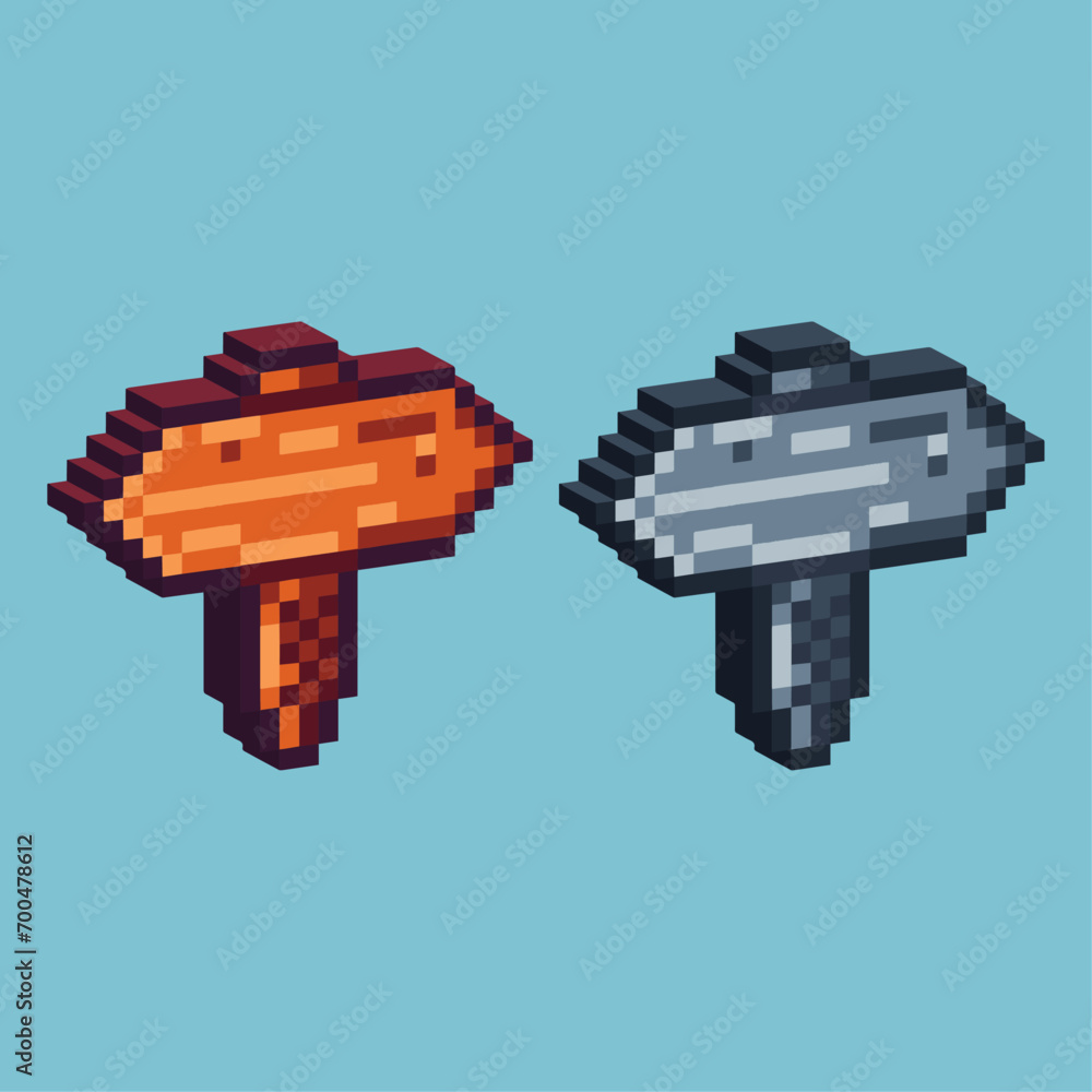 Poster isometric pixel art 3d of directional sign icon for items asset. directional sign icon on pixelated 