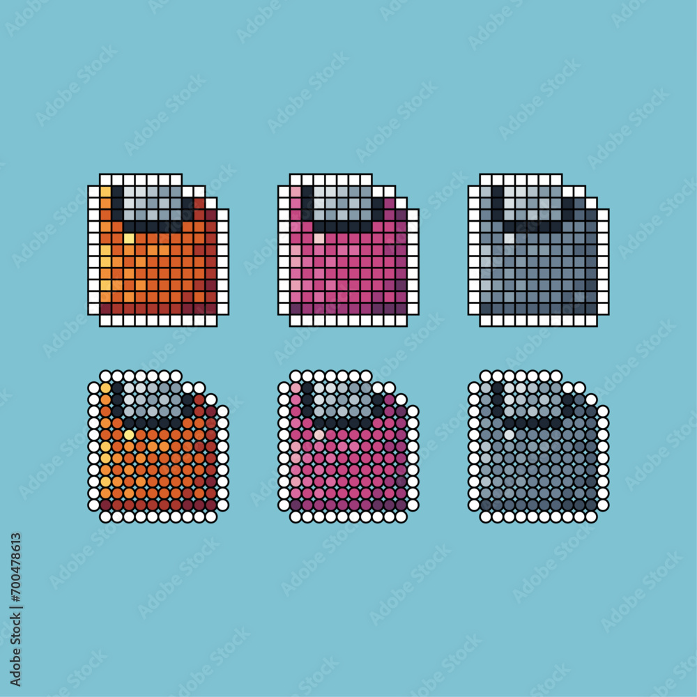 Poster pixel art stroke sets of save icon with variation color item asset. save icon on pixelated style. 8b
