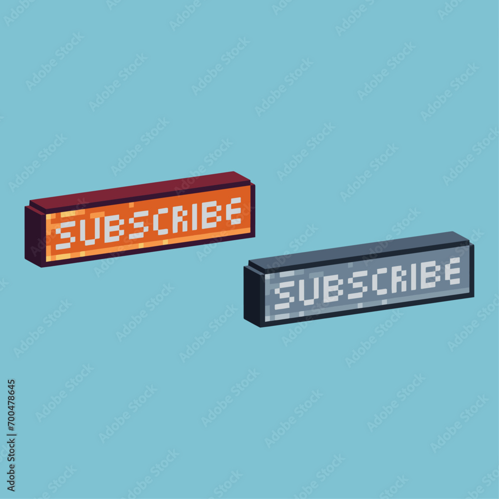 Poster isometric pixel art 3d of subscribe icon for items asset. subscribe icon on pixelated style.8bits pe