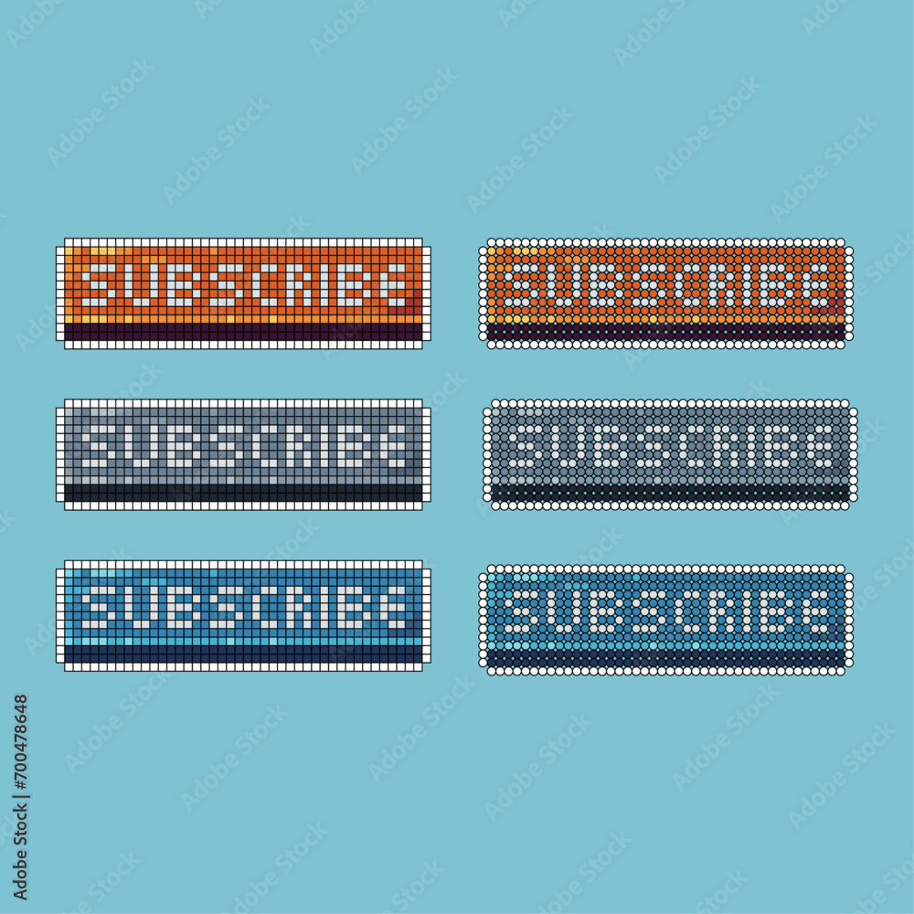 Poster pixel art stroke sets of subscribe icon with variation color item asset. subscribe icon on pixelated