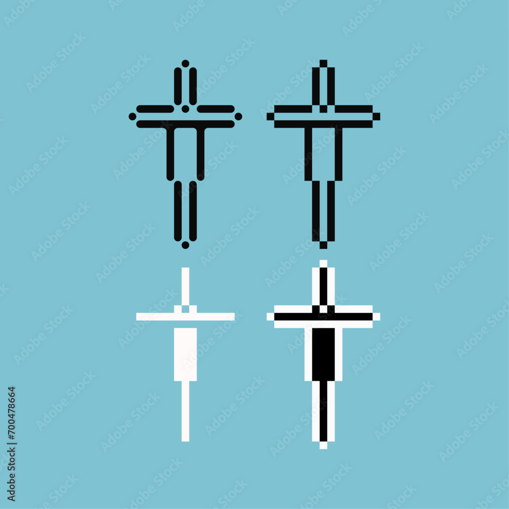 Fototapete pixel art outline sets of sword icon with variation color item asset. sword icon on pixelated style.