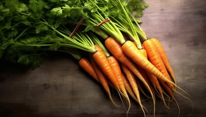 many carrots that are on a grey surface. autumn harvest of carrots. Bunch of fresh carrots