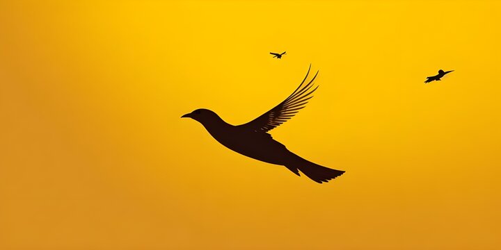 Bird silhouette on a yellow background. 3d rendering, 3d illustration.