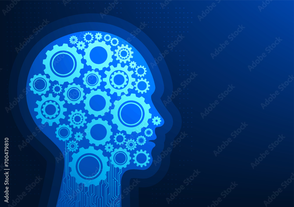 Poster artificial intelligence or ai technology a robot that uses the ai brain to learn and act. to help re