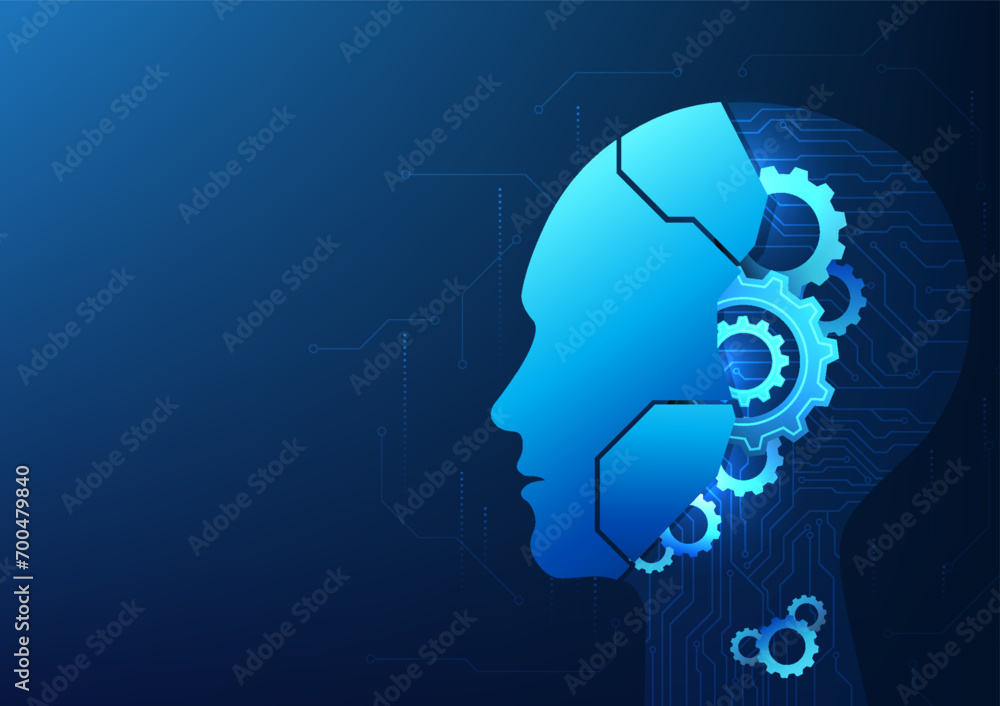 Poster artificial intelligence technology a robot with an ai brain that learns information and responds to 