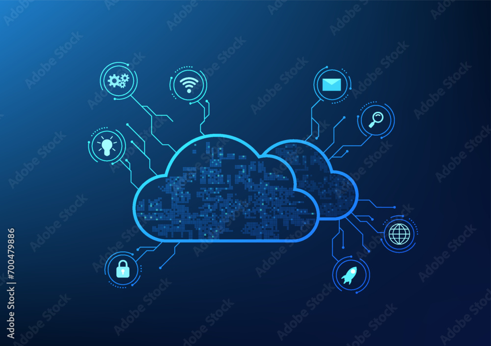 Poster cloud technology cloud storage compilation of cyber via internet signal overlapping clouds connected