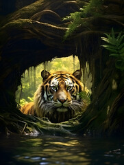 Tiger in the forest, nature habitats of forest