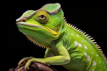 Obraz premium Chameleon close-up portrait on a black background.