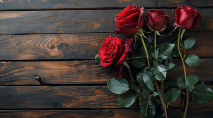 Naklejka na ściany i meble red roses on wooden beautiful background