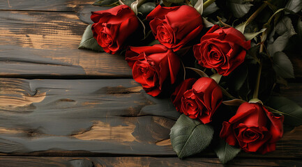 red roses on wooden beautiful background